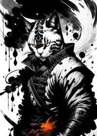 Ink wash cat samurai 0084B0
