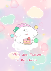 White dog floating on the clouds