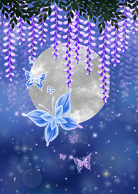 ★運気UP★美しき月と蝶々と幻な藤の花