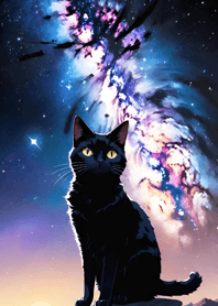 夜の月と星の猫 80A6Ee