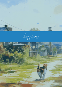 Calico cat walking on blue