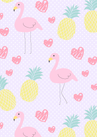 フラミンゴとパイナップル-紫ドット-