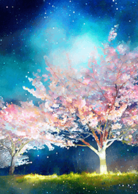 Beautiful night cherry blossoms#1184