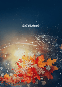 leaves and snowflakes on blue