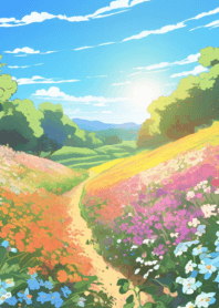 ทางเดินดอกไม้ในแสงแดด