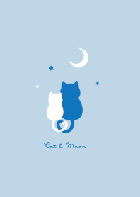 Cat & Moon 2 (snuggling)/ blue white.