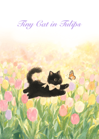 Tiny Cat in Tulips