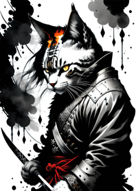 Ink wash cat samurai 2aeEe8