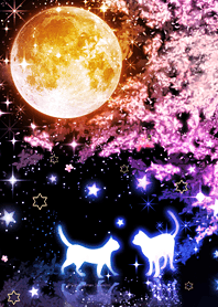 Moonlit night cherry tree and cat 2