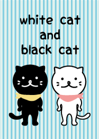 <white cat and black cat>