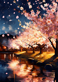 Beautiful night cherry blossoms#1438