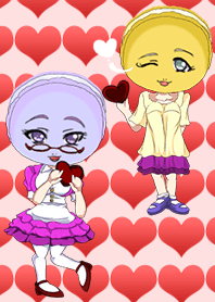 น่ารักสาว วาเลนไทน์สีม่วงและสีเหลือง