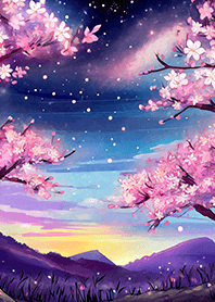 Beautiful night cherry blossoms#1348
