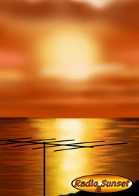 夕日と無線アンテナのある風景