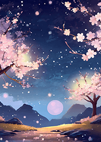 Beautiful night cherry blossoms#1300