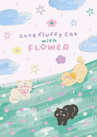 Cute fluffy cat with flowers revised