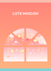 Cute window on pink & sky blue for Japan