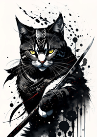 Ink wash cat samurai 11147F