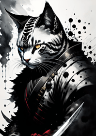 Ink wash cat samurai Cc74d8