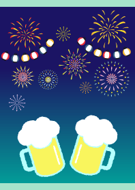 beer and snacks on blue green