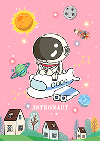可愛宇航員-搭飛機去旅行-粉紅星空