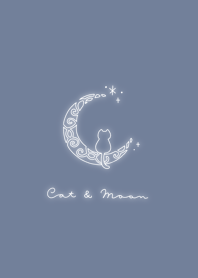 Cat & Moon: gray blue & white.