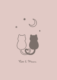 ネコと月。ピンクとベージュ。