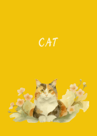 Calico cat on yellow