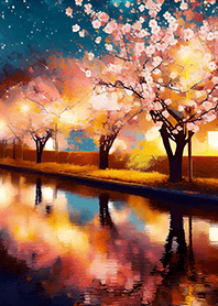 Beautiful night cherry blossoms#1367