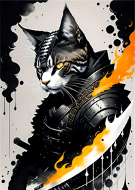 Ink wash cat samurai 909351