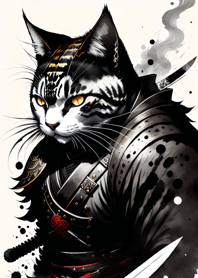 Ink wash cat samurai 16320e