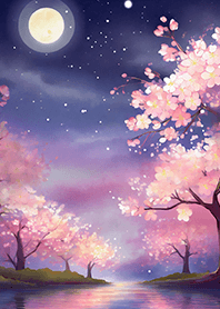 Beautiful night cherry blossoms#1212