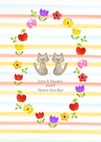 cat & flower & stripes theme
