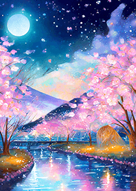 Beautiful night cherry blossoms#1109