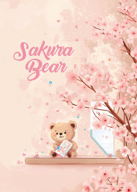 cute bear under sakura flower