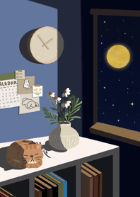 cute cat and the moon at night (black)
