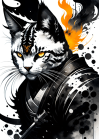 Ink wash cat samurai 82E1E4