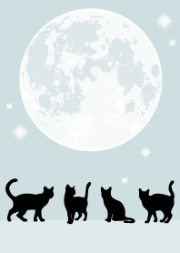 보름달 검은 고양이 : 파란색 흰색