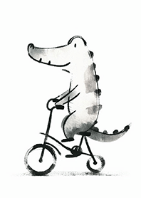 Minimalist Ink Crocodile: Bicycle Ride