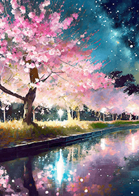 Beautiful night cherry blossoms#1523