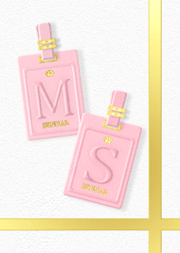 大人のイニシャル M S ピンクレザー