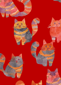 Precocious Cats on red & beige