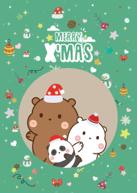 Three Bear Cute Christmas Day LightGreen