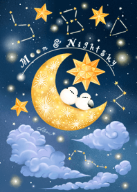 Moon, night sky and Iong-tailed tit