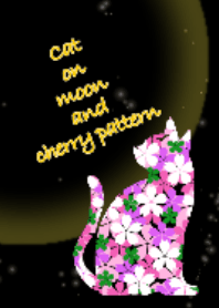 Cat on moon and cherry pattern
