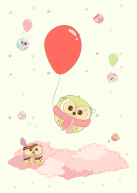 Cute Green Owl and Balloon
