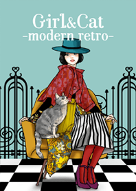 女の子と猫-モダンレトロな世界-