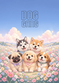 Kawaii Dog Group In Flower