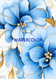 WATERCOLOR-BLUE RETRO FLOWER 15