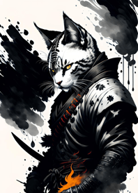 Ink wash cat samurai 3E182a